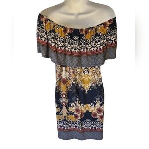 TRÏBE Off The Shoulder Strapless Bohemian Floral MIDI Sundress Size Medium NWT